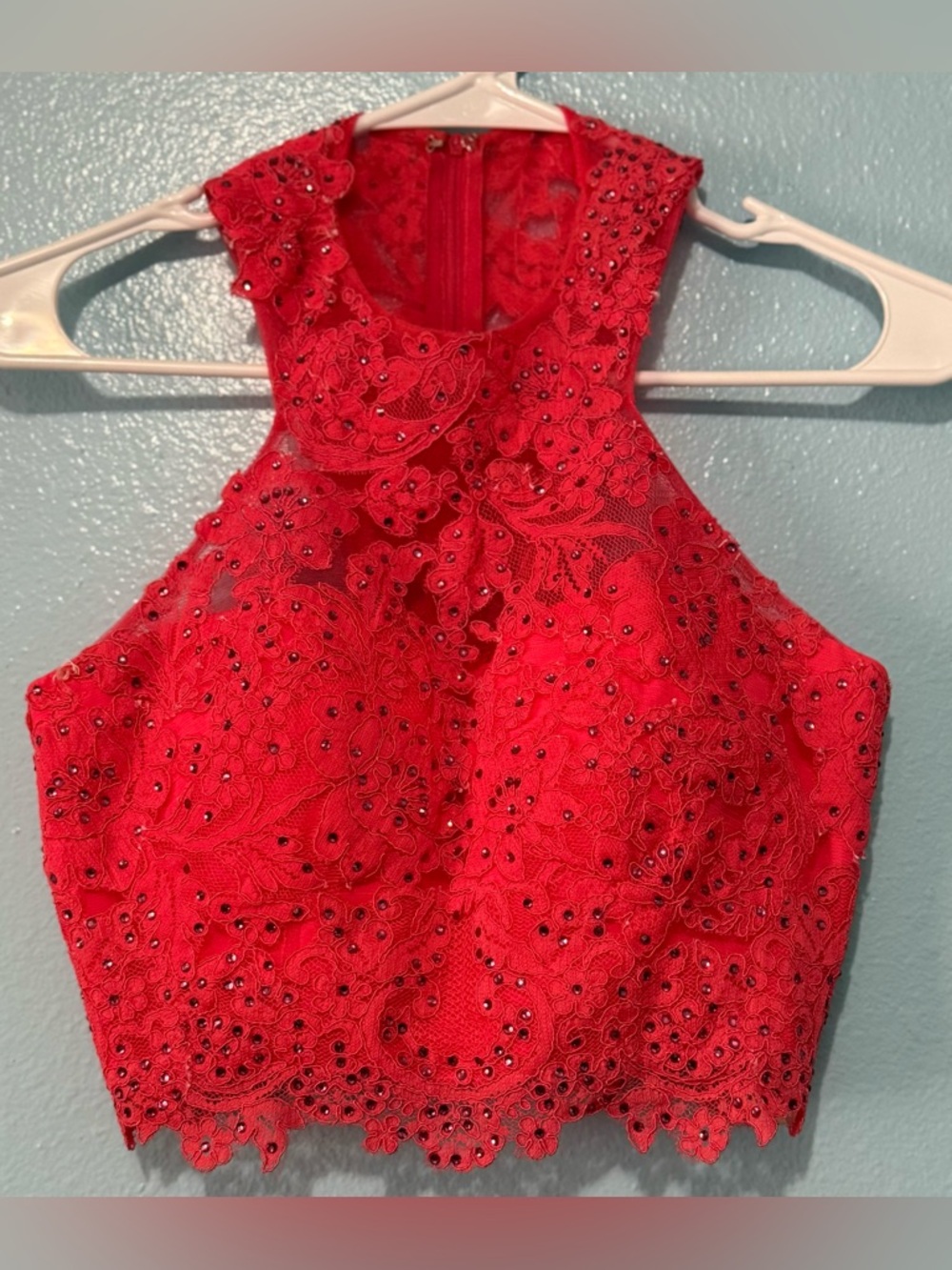 Sherri Hill Red Lace Evening Crop Top